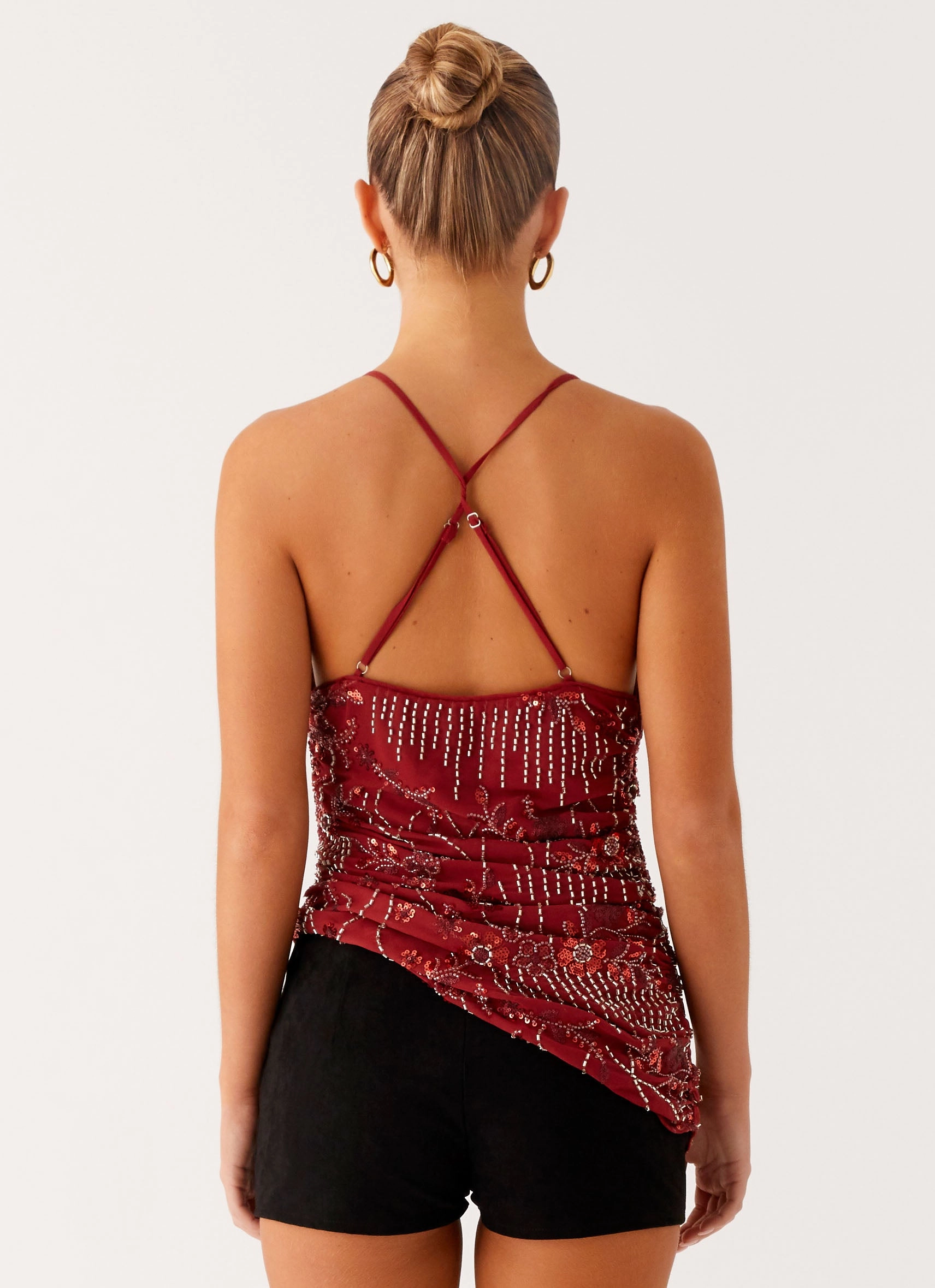 Lost In The Tide Beaded Top - Rust Sheer Overlay Material Tagless Comfort
