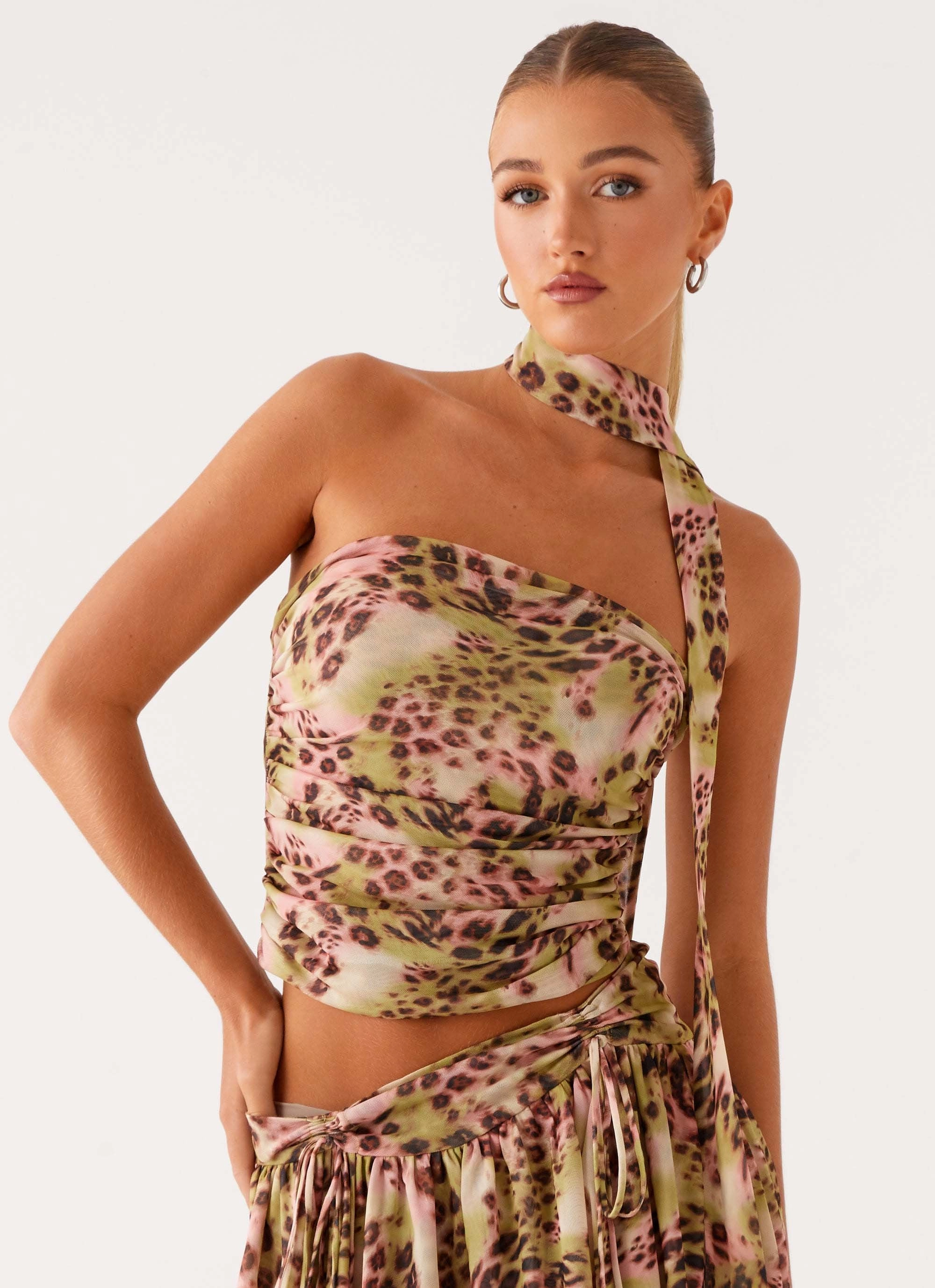 Hot Like Me Scarf Top - Swirl Leopard Relaxed Fit Shirt Fade Resistant Dye