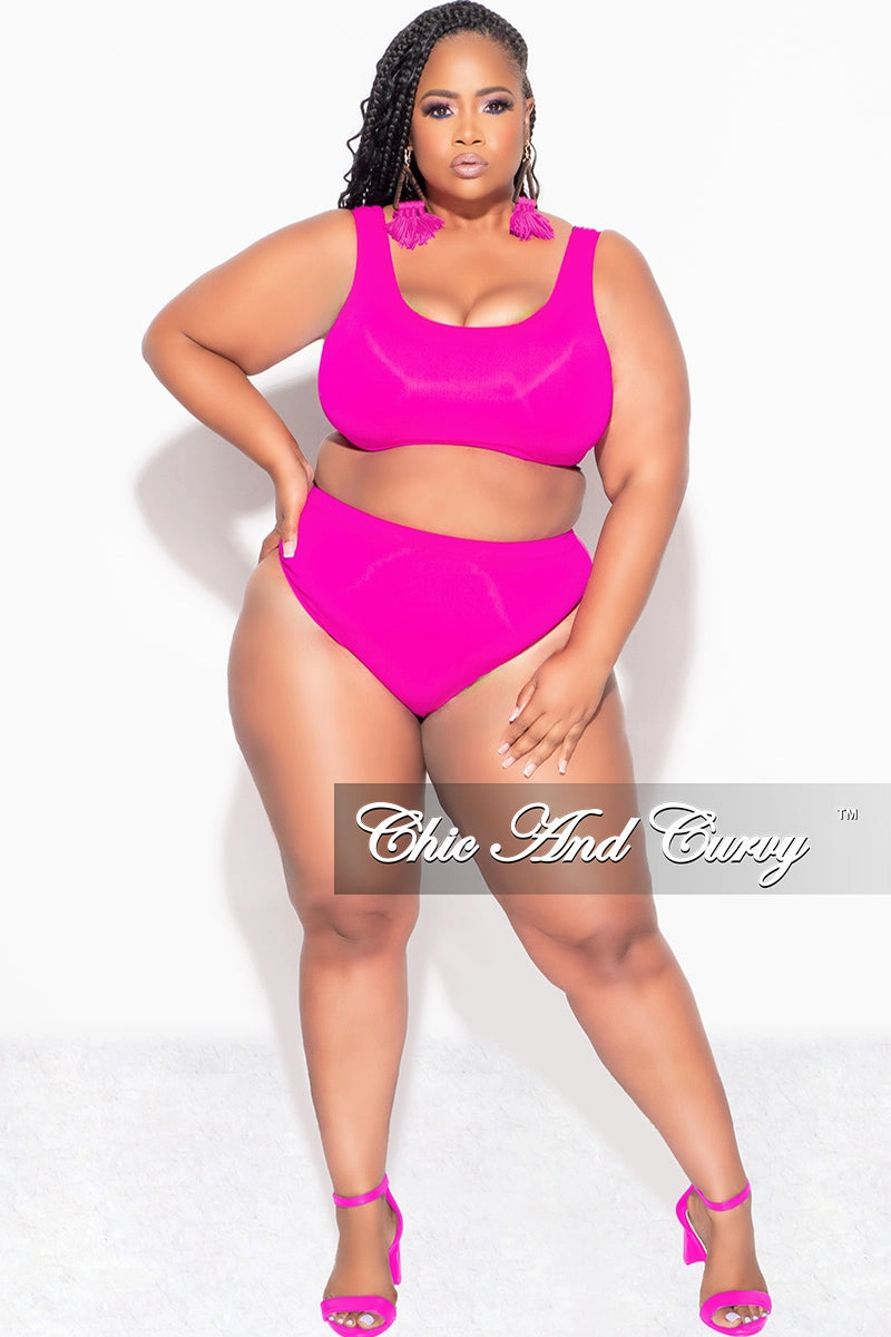 Slim Comfort Final Sale Plus Size Bikini Set in Neon Pink