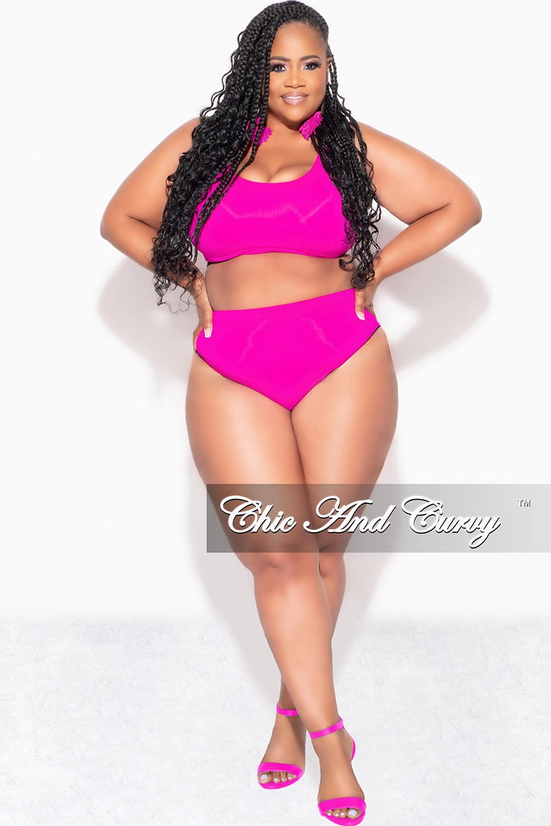 Non slip grip Slim Fit Wear Final Sale Plus Size Bikini Set in Neon Pink