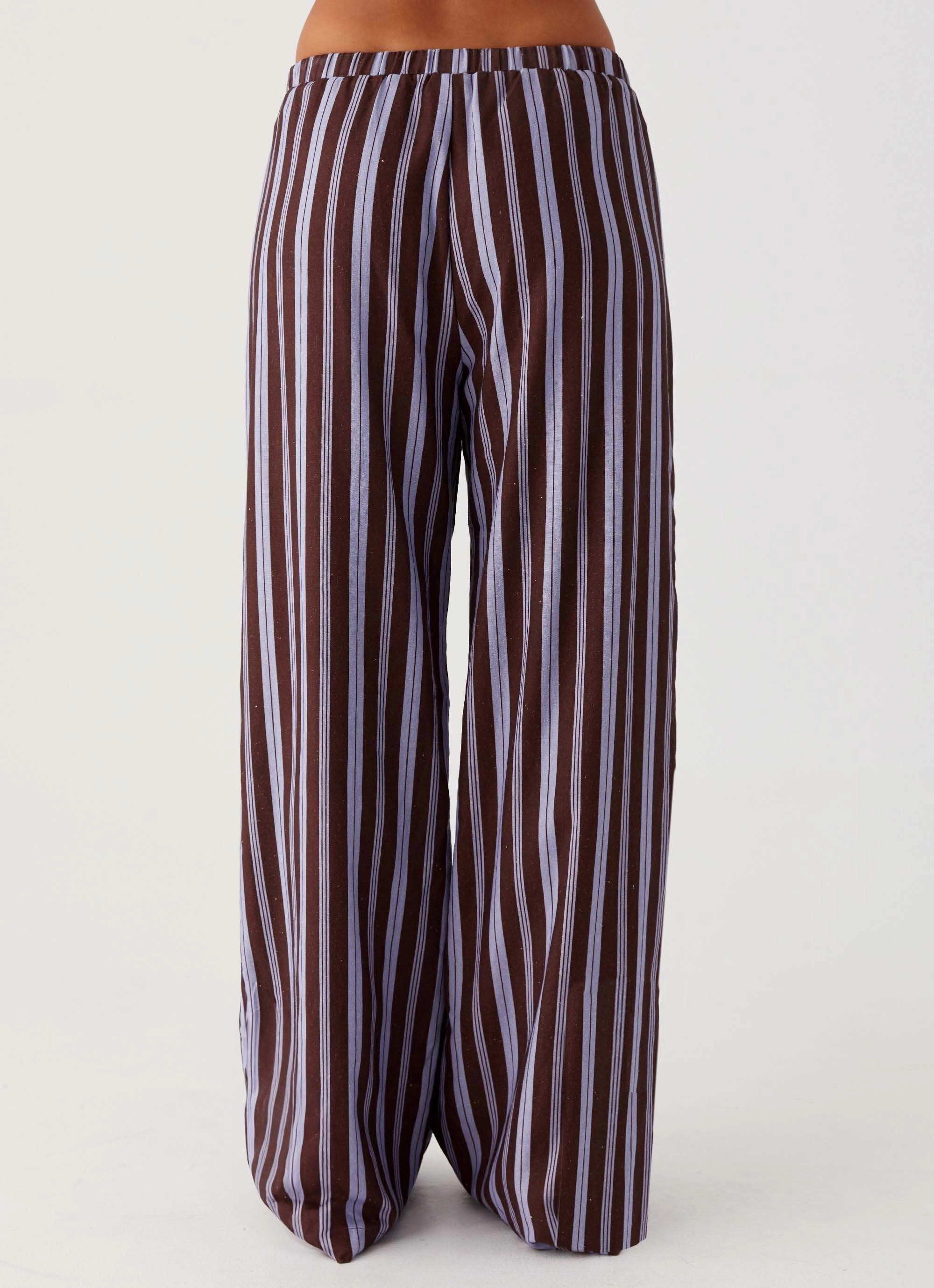 Perfect Design Clean Cut Fresh Face Linen Pants - Purple Brown Stripe