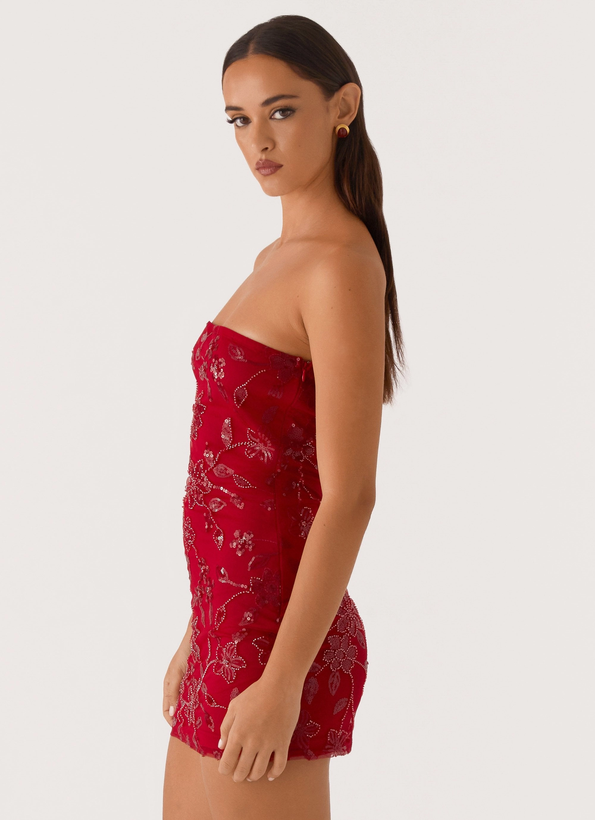 Moorey Beaded Mini Dress - Red Travel Vibe