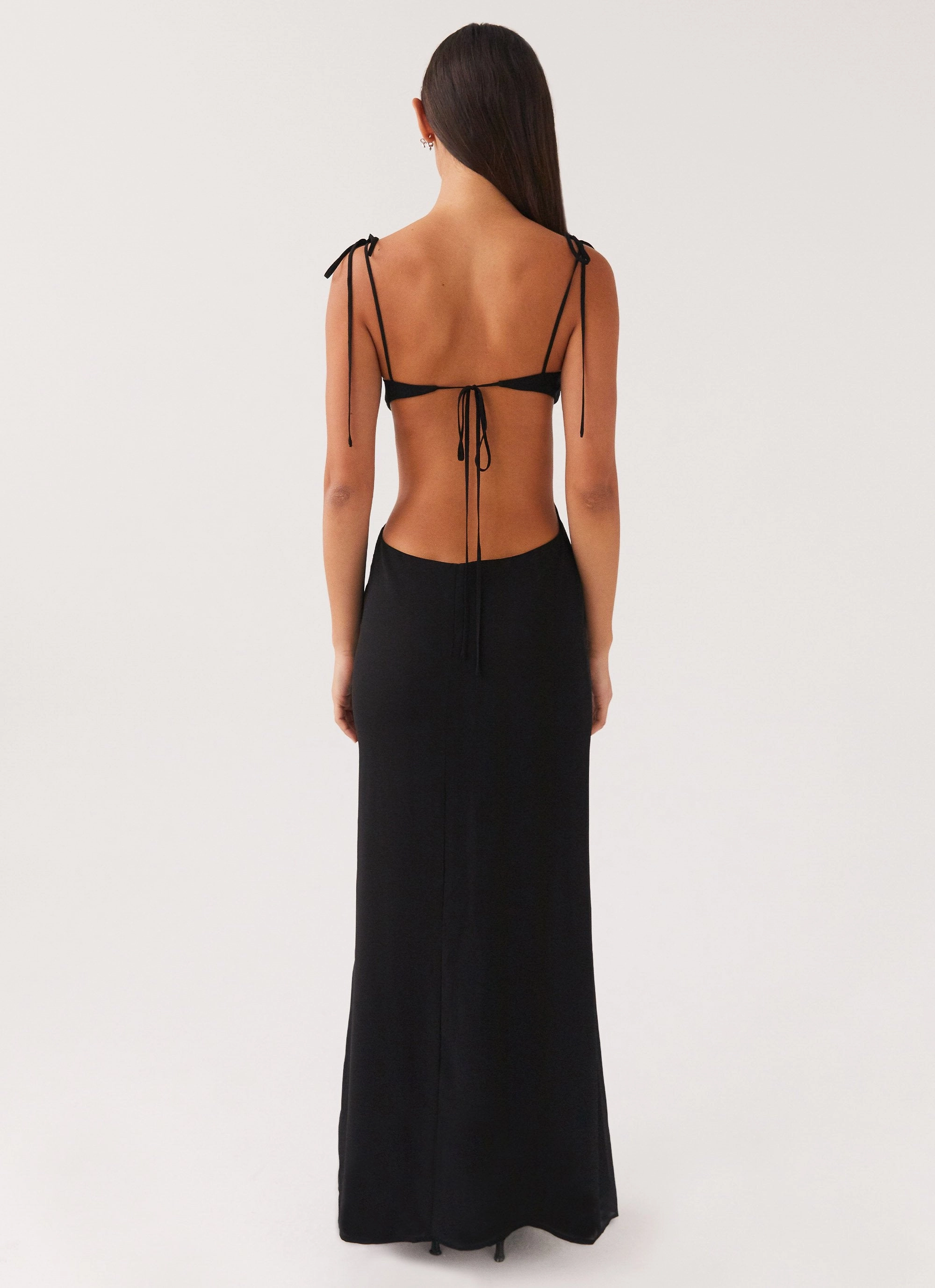 Tyra Ruched Maxi Dress - Black Bride Side