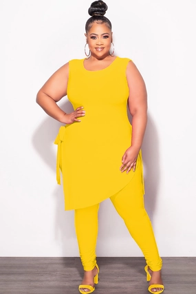 Final Sale Plus Size 2pc Sleeveless Top and Pants Set in Yellow Flattering Comfort