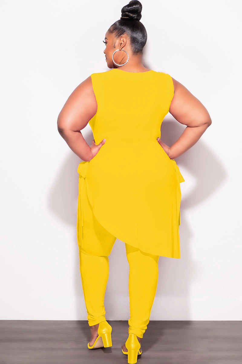 Final Sale Plus Size 2pc Sleeveless Top and Pants Set in Yellow Stretchable Wear Air Circulation