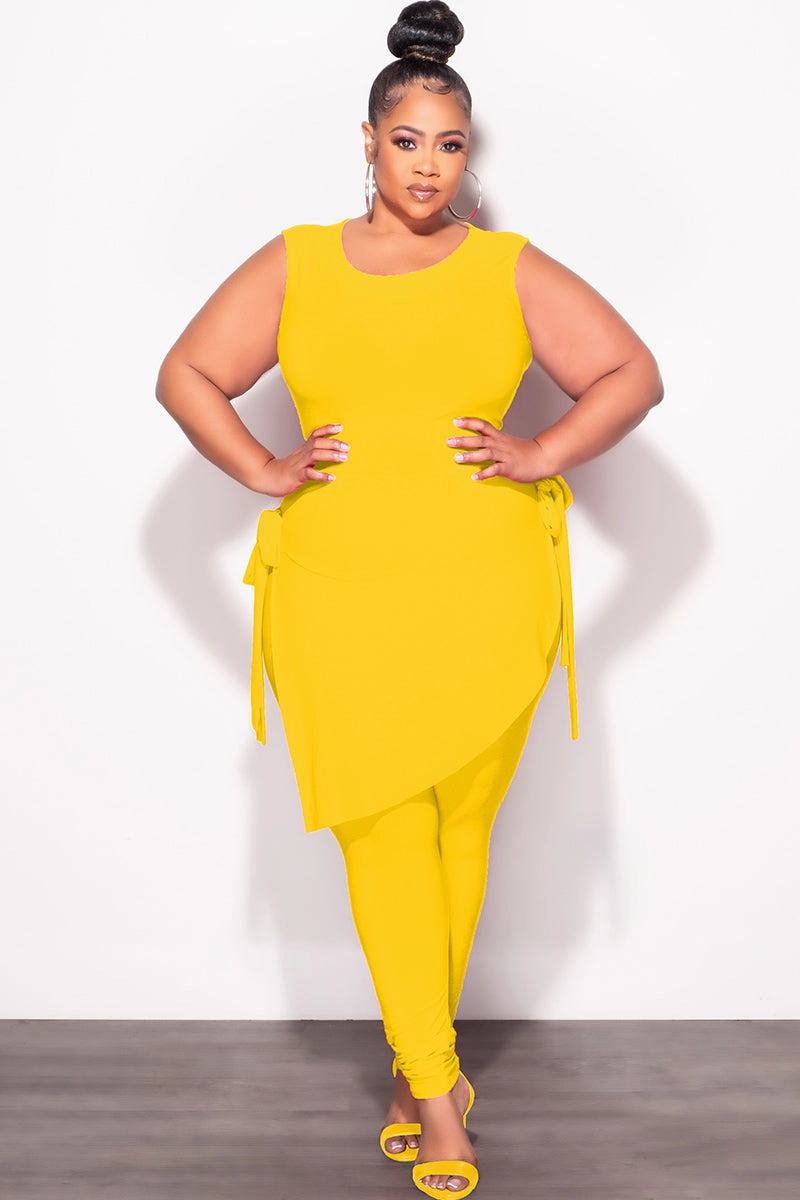 stain resistant coating TearResistantMaterial Final Sale Plus Size 2pc Sleeveless Top and Pants Set in Yellow