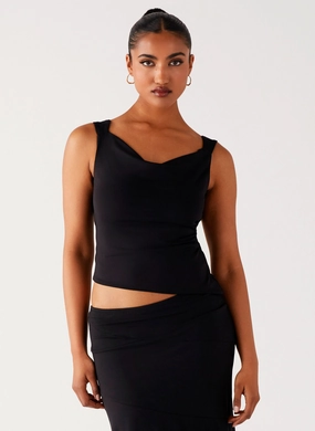 Wonderlust Cowl Top - Black Quick Release Buttons