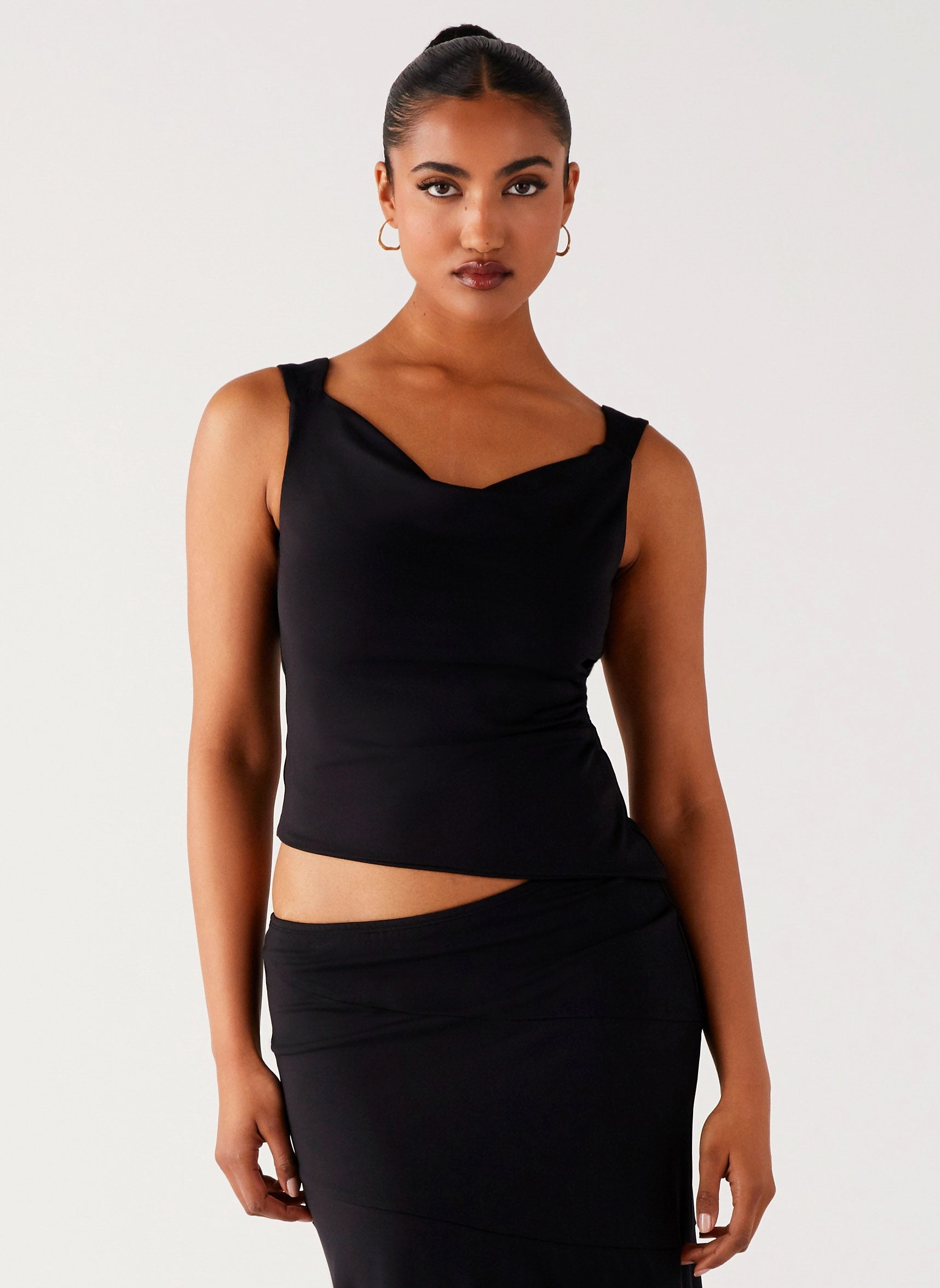 Wonderlust Cowl Top - Black Quick Release Buttons