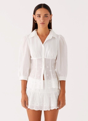 Printed top Frida Broderie Top - White