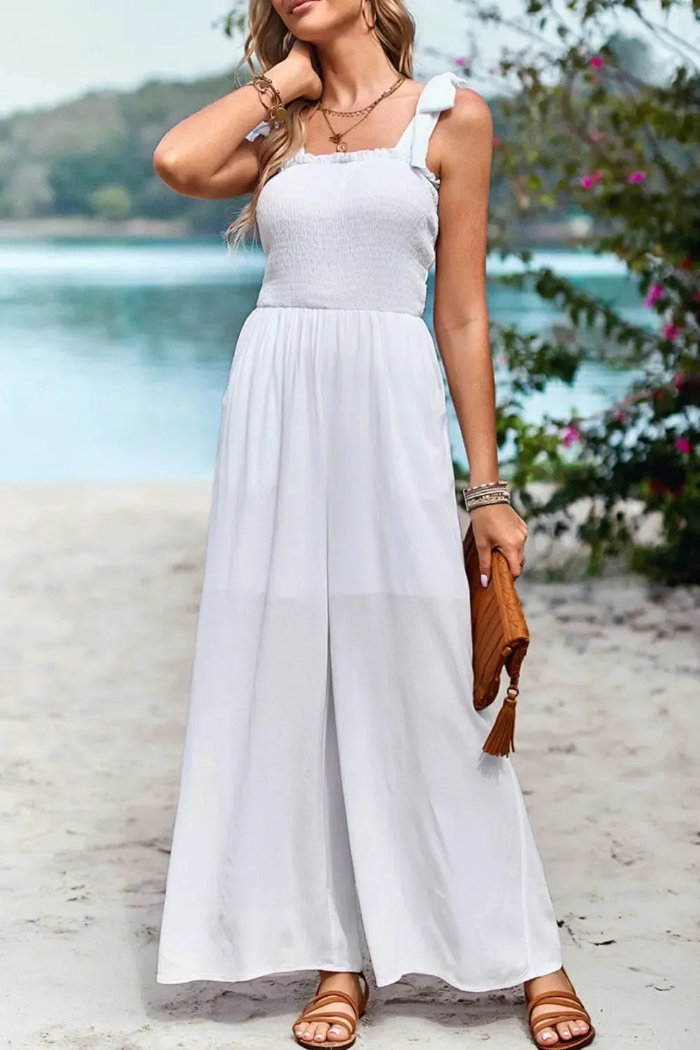 Frill Trim Wide Leg Jumpsuit