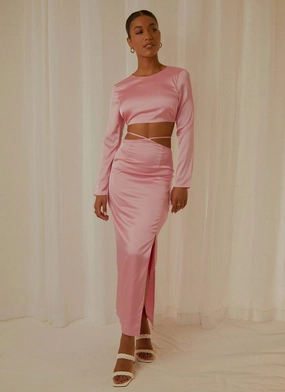 From Florence Maxi Skirt - Baby Pink Waist Belt Athletic Tailored Fit