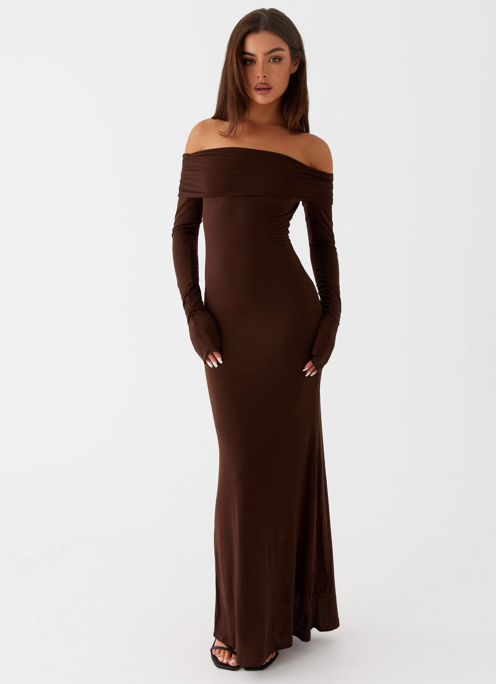 Refined touch Cocoa Long Sleeve Maxi Dress - Chocolate