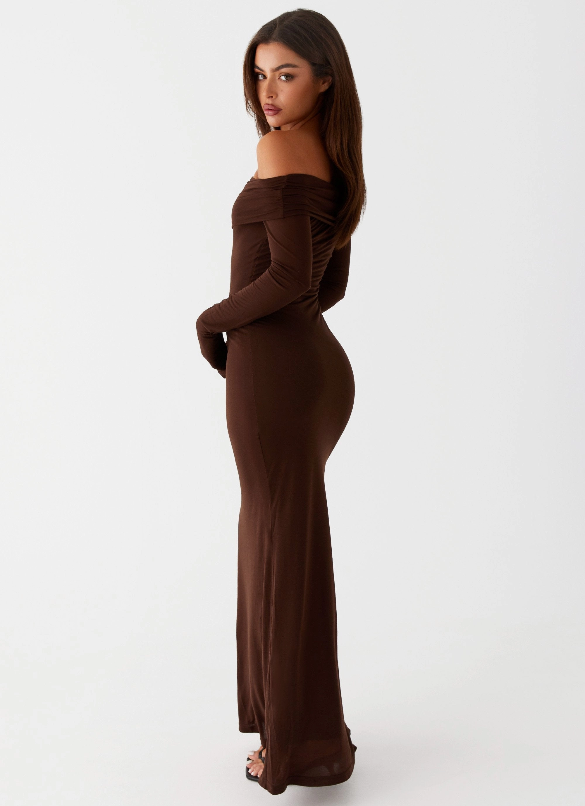 Urban Look Front Detail Cocoa Long Sleeve Maxi Dress - Chocolate