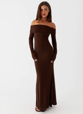 Refined touch Cocoa Long Sleeve Maxi Dress - Chocolate