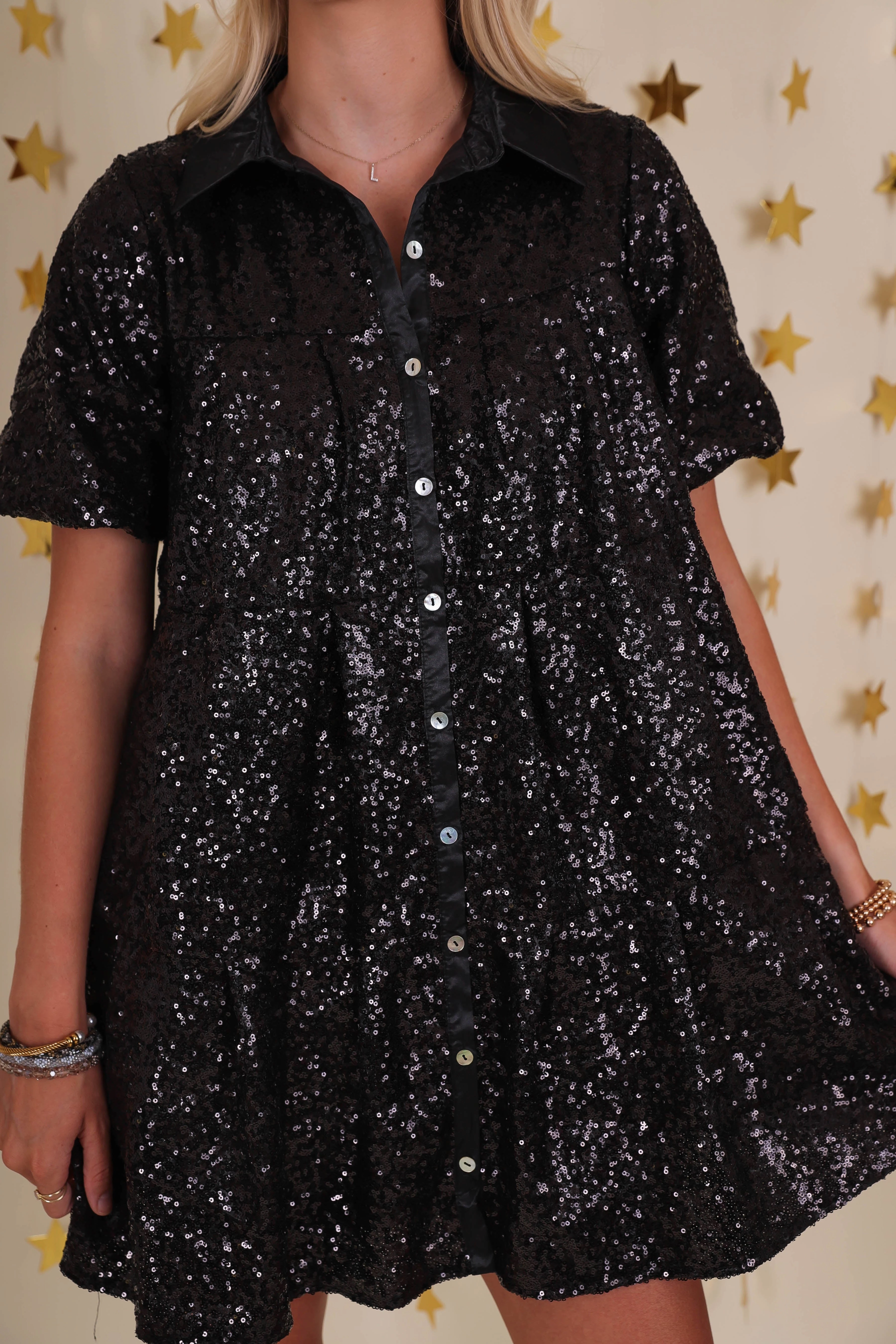 Soft Volume RESTOCK: Watch Me Shine Dress-Black
