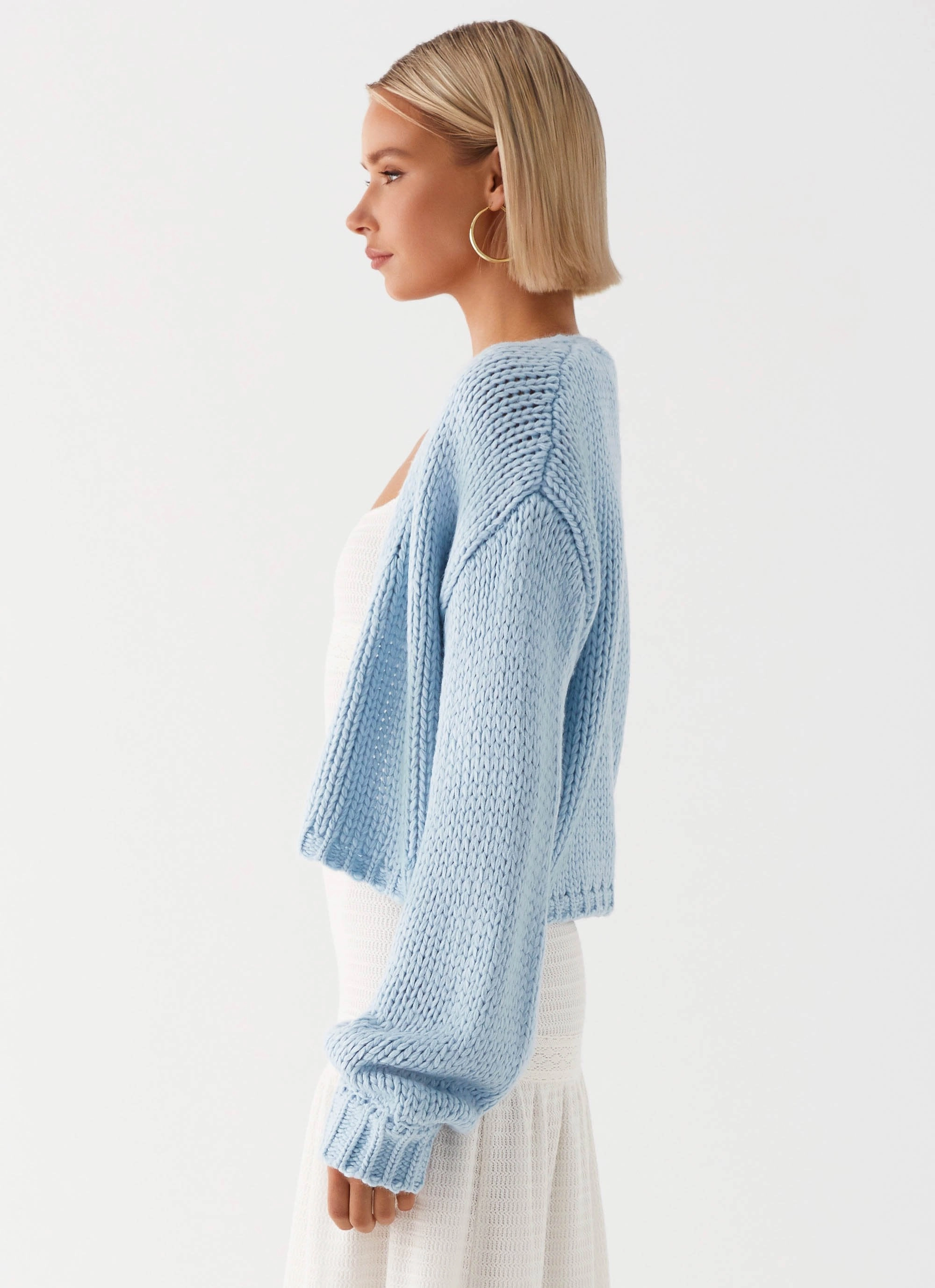 Jasleen Knit Cardigan - Blue Designer Inspired Anti Static Finish