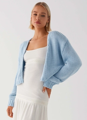 Waterproof Coating Jasleen Knit Cardigan - Blue