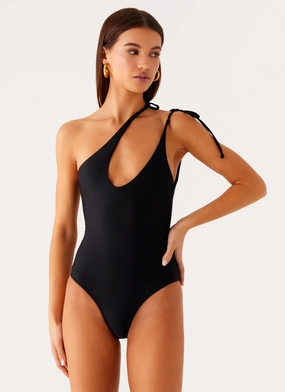 Drifted One Piece Swimsuit - Black Tear-resistant