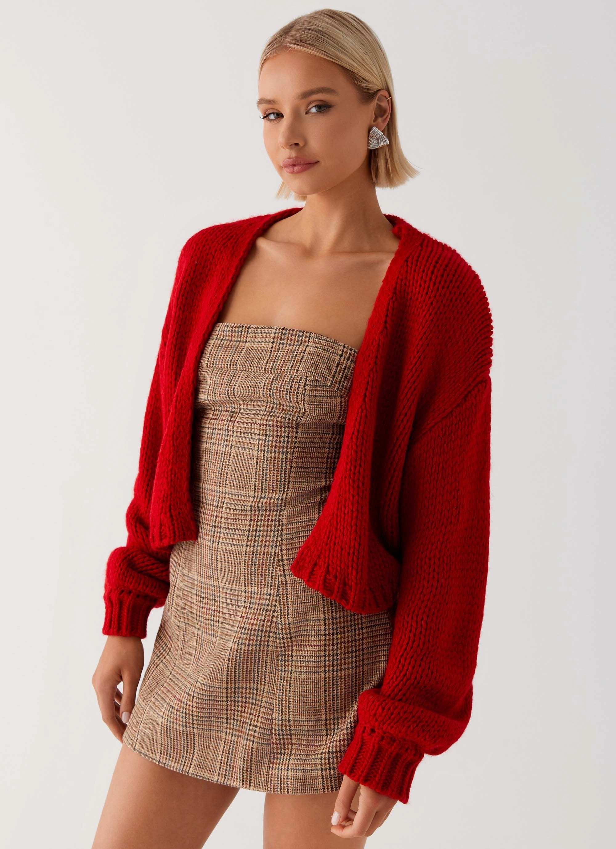Jasleen Knit Cardigan - Red Versatile Fit Layer Flexible Shoulder