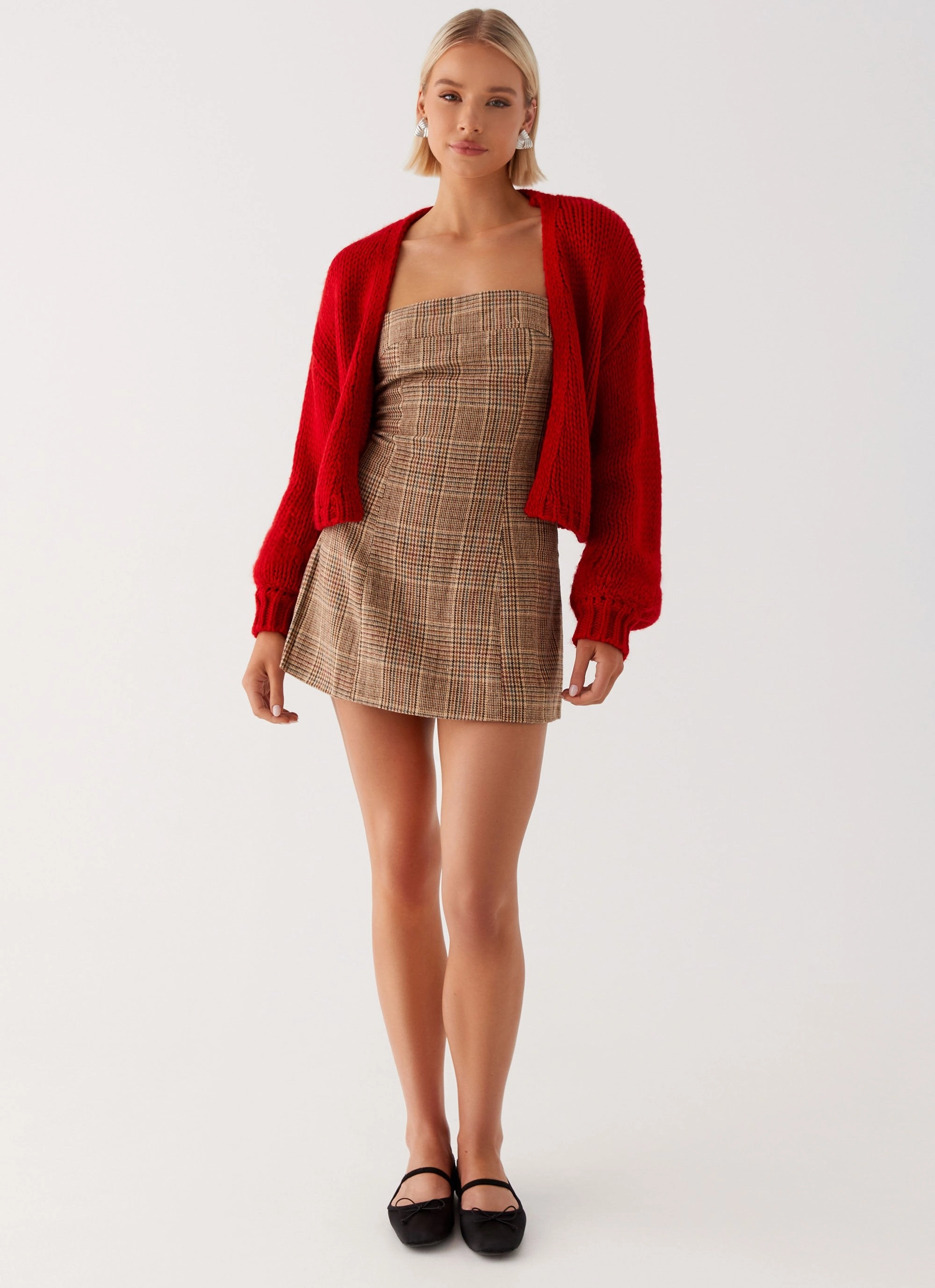 Jasleen Knit Cardigan - Red YKK Fasteners Adjustable Hem