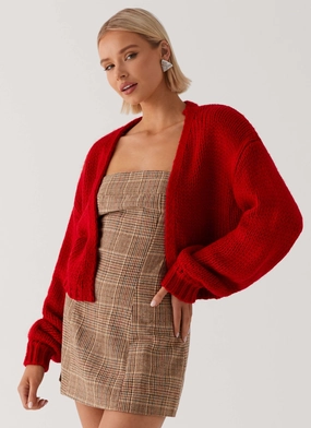 Street Comfort Fit Windproof Construction Jasleen Knit Cardigan - Red