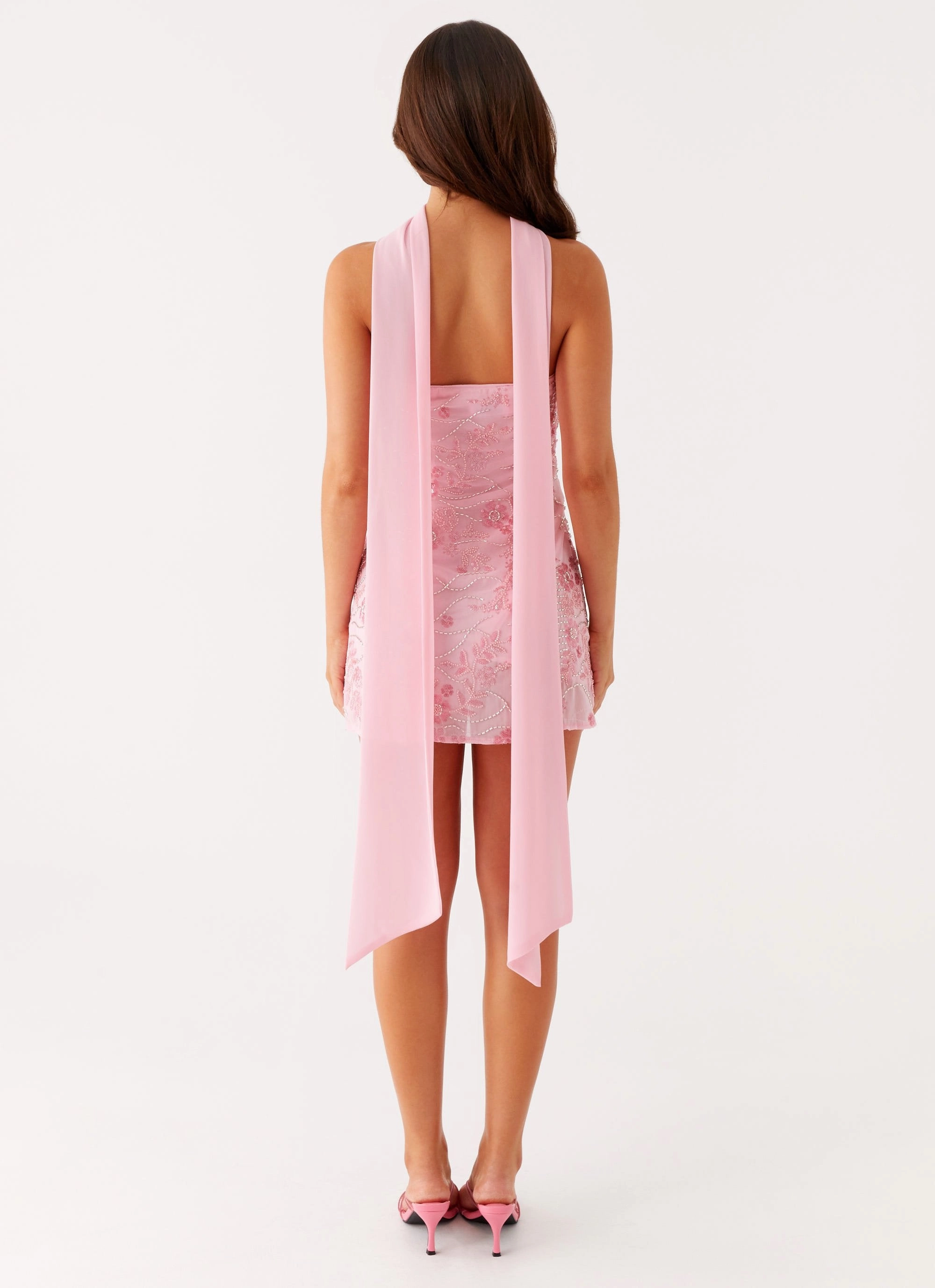 Kiesha Strapless Scarf Mini Dress - Pink Relaxed fit wear Fine Details