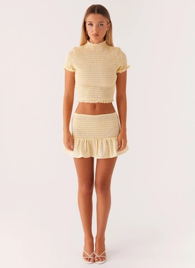 Sweetest Pie Mini Skirt - Yellow Gingham Comfort-First SoftLining