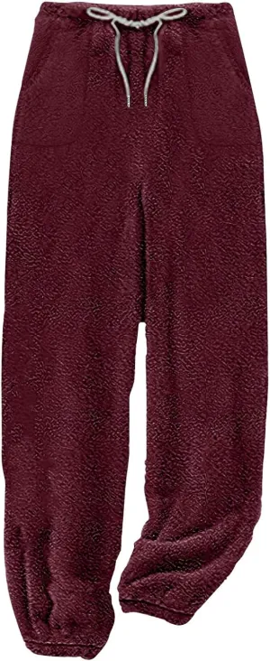 Furry Pants for Women Plus Size Pajamas Pants Fluffy Lounge Pants Plush Jogger Pants Casual Winter Pj Pants Trousers