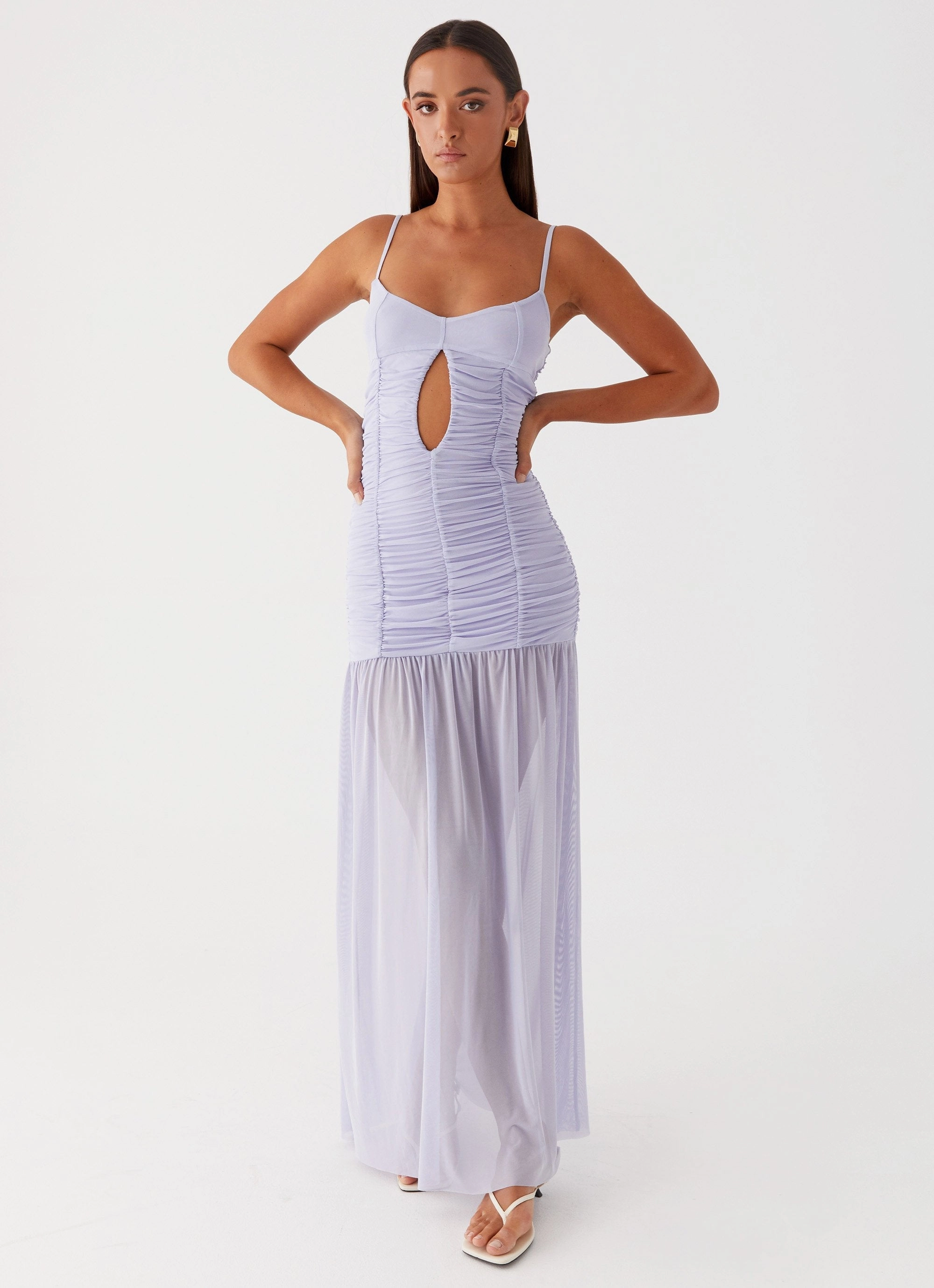 Fall Piece Wide Swing Constance Mesh Maxi Dress - Lavender