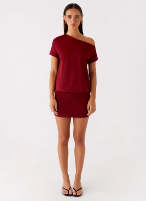 Sheer Layer Paulie Mini Dress - Maroon