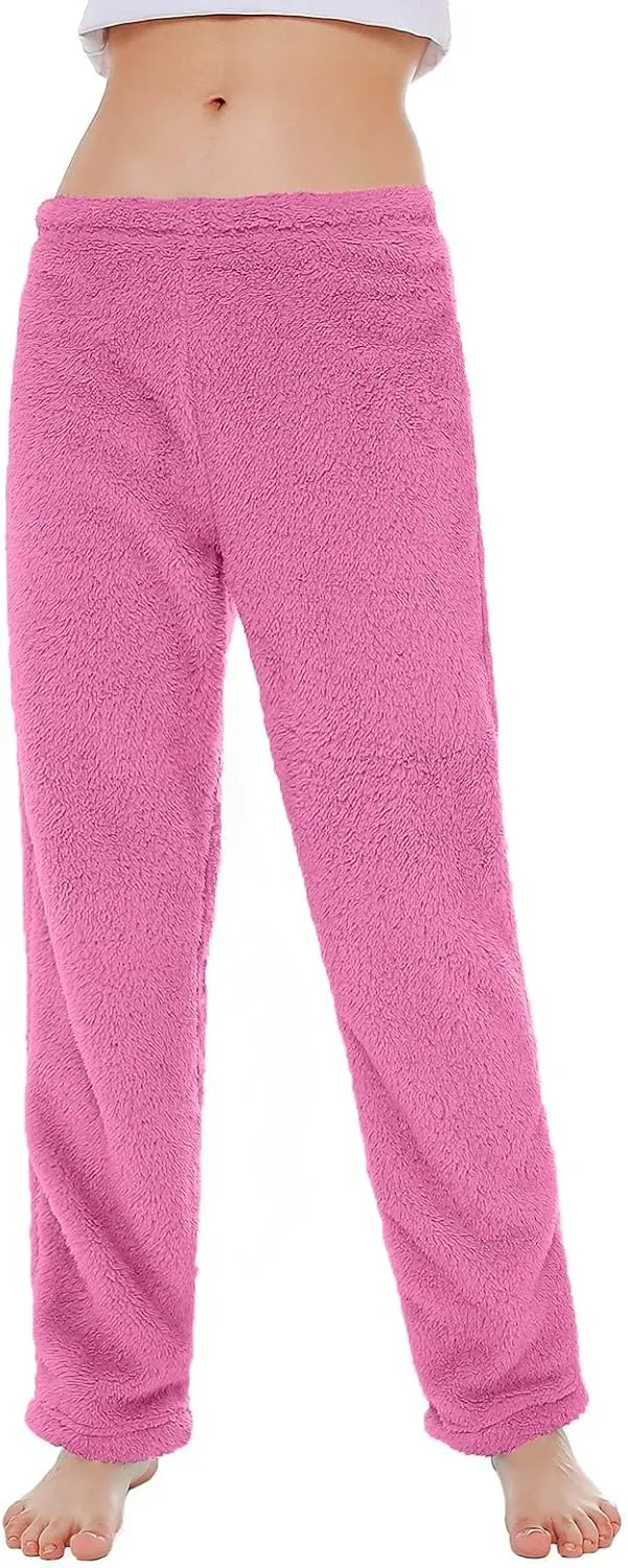 Fuzzy Pajama Pants Track Pants Women Fleece Low Rise Casual Lounge Track Pants Winter Warm Straight Leg Pj Pants
