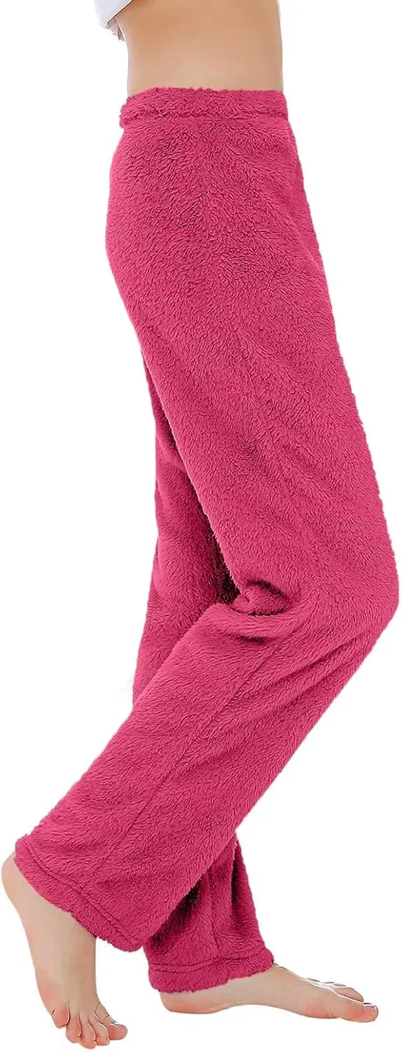 Fuzzy Pajama Pants Track Pants Women Fleece Low Rise Casual Lounge Track Pants Winter Warm Straight Leg Pj Pants