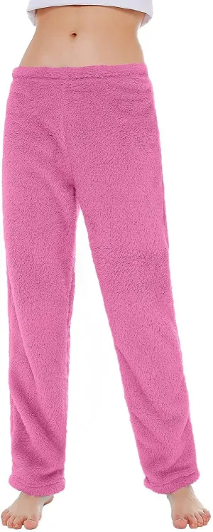 Fuzzy Pajama Pants Track Pants Women Fleece Low Rise Casual Lounge Track Pants Winter Warm Straight Leg Pj Pants