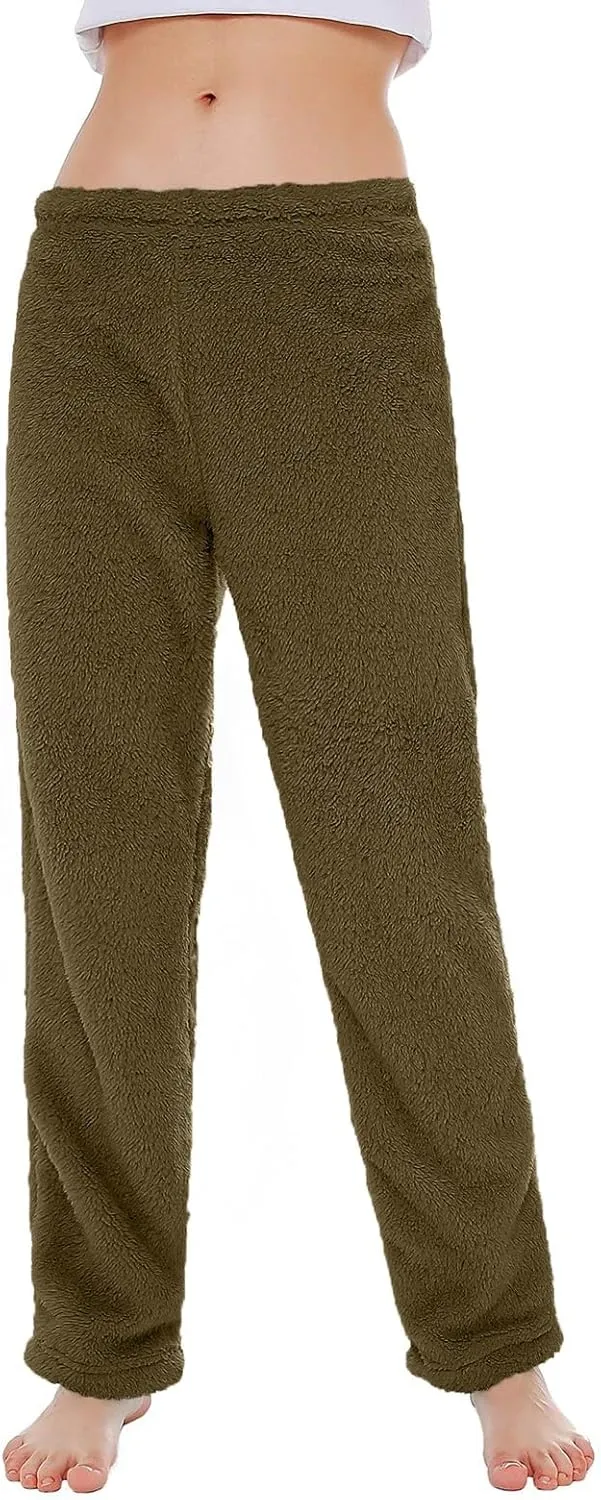 Fuzzy Pajama Pants Track Pants Women Fleece Low Rise Casual Lounge Track Pants Winter Warm Straight Leg Pj Pants