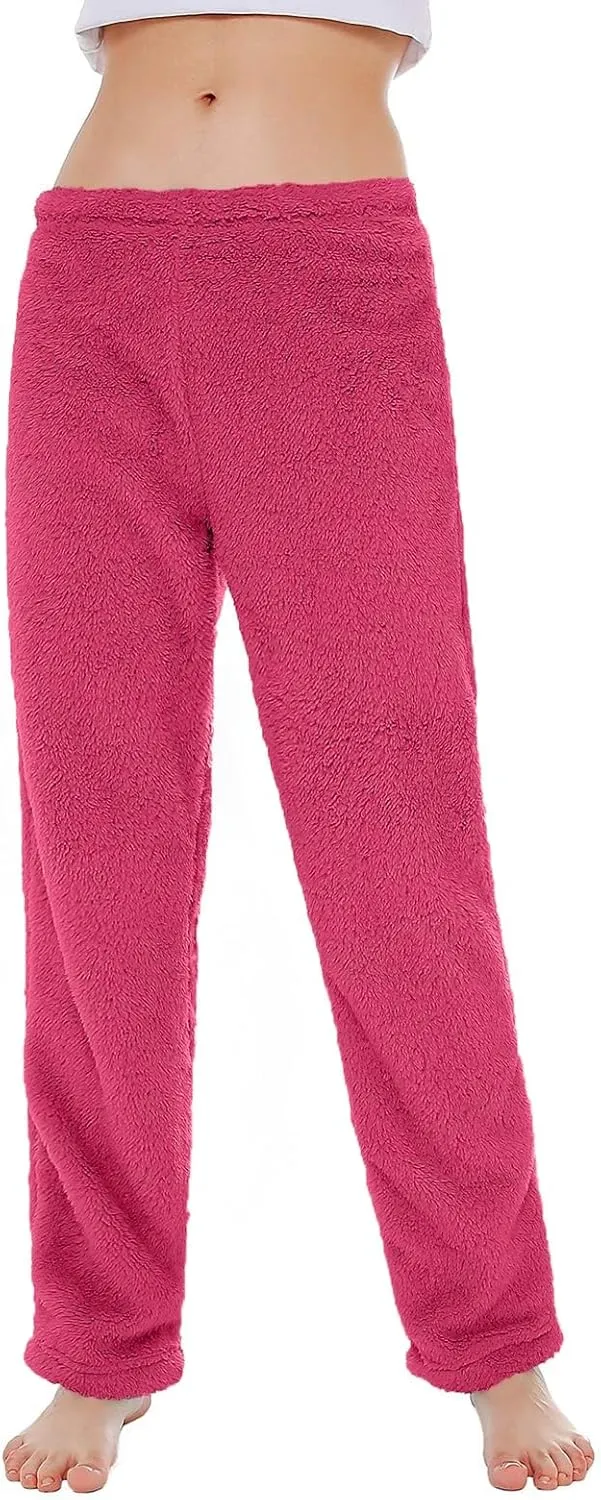 Fuzzy Pajama Pants Track Pants Women Fleece Low Rise Casual Lounge Track Pants Winter Warm Straight Leg Pj Pants