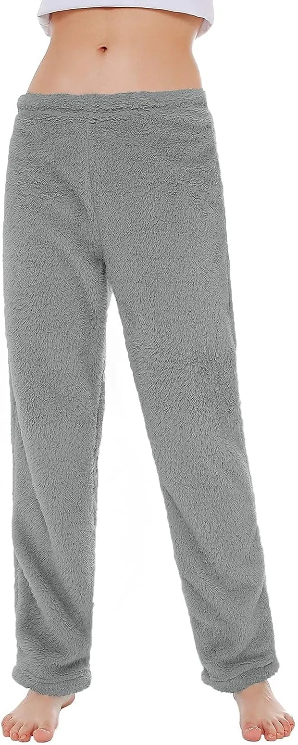 Fuzzy Pajama Pants Track Pants Women Fleece Low Rise Casual Lounge Track Pants Winter Warm Straight Leg Pj Pants
