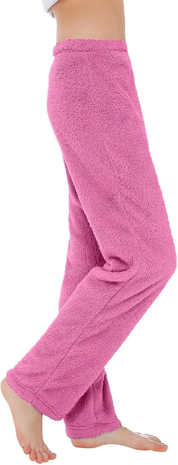 Fuzzy Pajama Pants Track Pants Women Fleece Low Rise Casual Lounge Track Pants Winter Warm Straight Leg Pj Pants