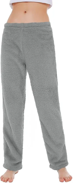 Fuzzy Pajama Pants Track Pants Women Fleece Low Rise Casual Lounge Track Pants Winter Warm Straight Leg Pj Pants