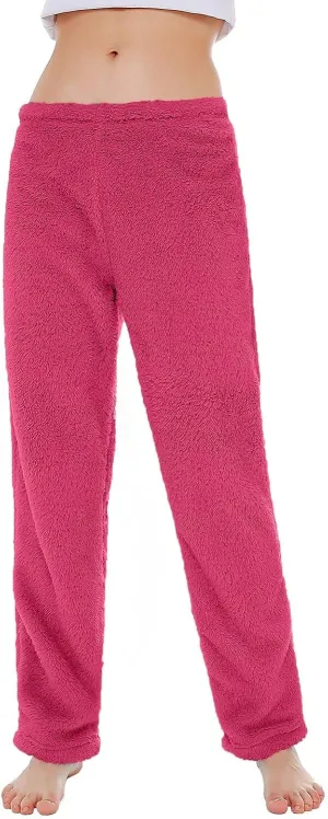 Fuzzy Pajama Pants Track Pants Women Fleece Low Rise Casual Lounge Track Pants Winter Warm Straight Leg Pj Pants