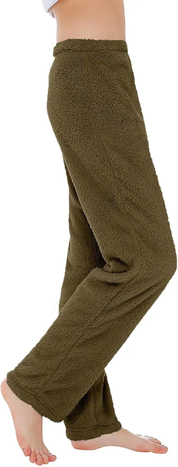 Fuzzy Pajama Pants Track Pants Women Fleece Low Rise Casual Lounge Track Pants Winter Warm Straight Leg Pj Pants