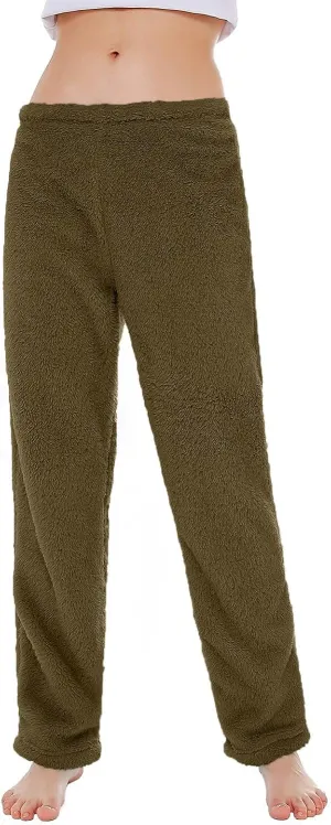 Fuzzy Pajama Pants Track Pants Women Fleece Low Rise Casual Lounge Track Pants Winter Warm Straight Leg Pj Pants
