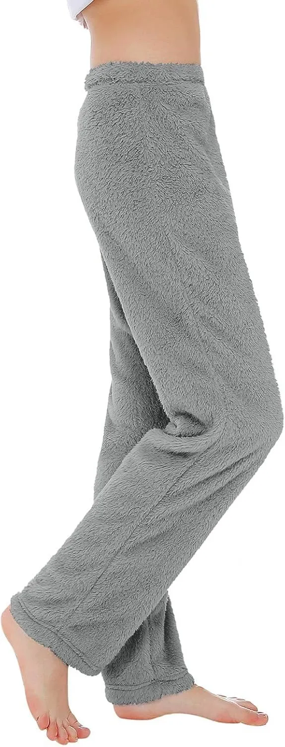 Fuzzy Pajama Pants Track Pants Women Fleece Low Rise Casual Lounge Track Pants Winter Warm Straight Leg Pj Pants