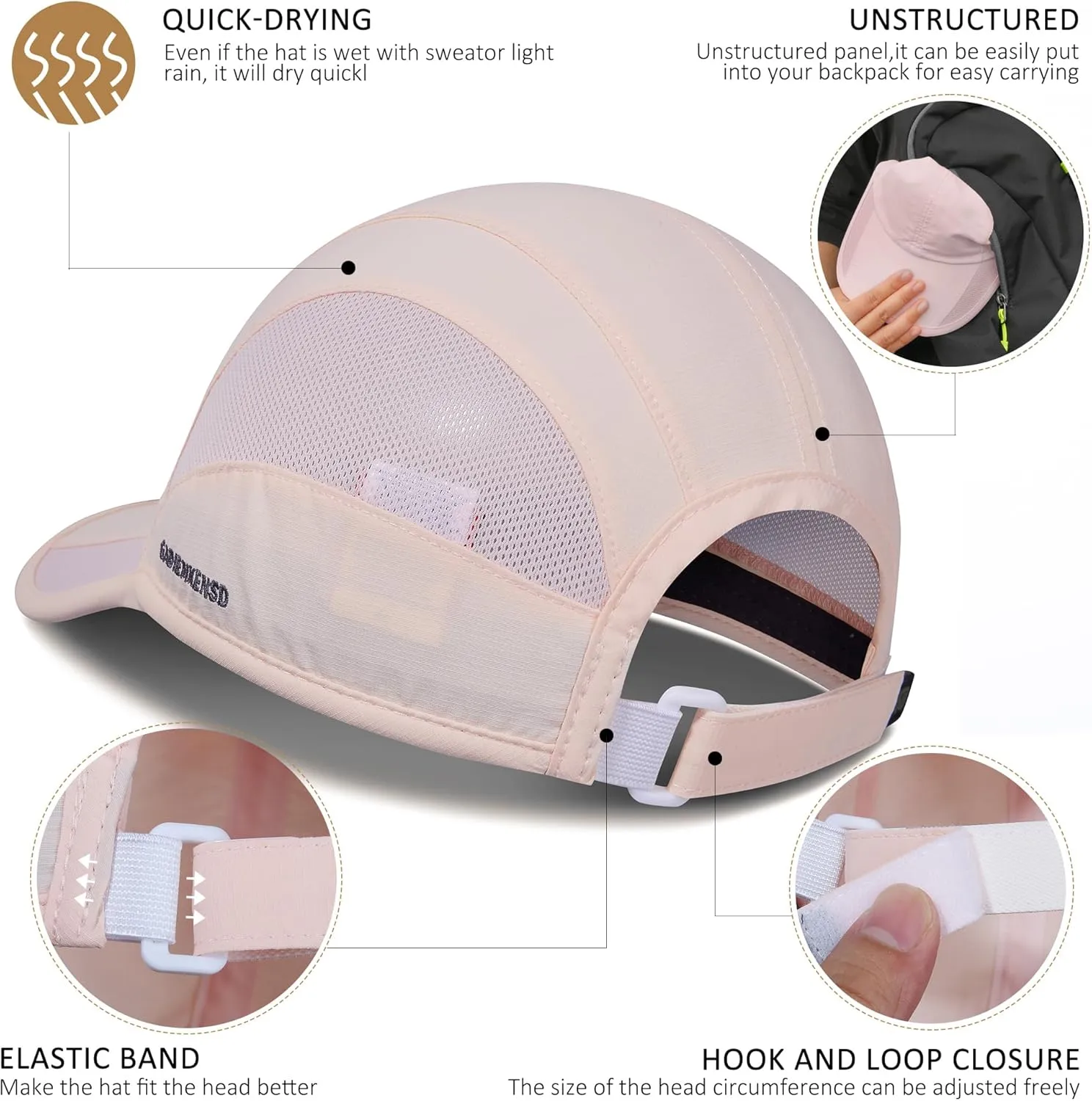 GADIEMKENSD Outdoor Running Hat Breathable Mesh