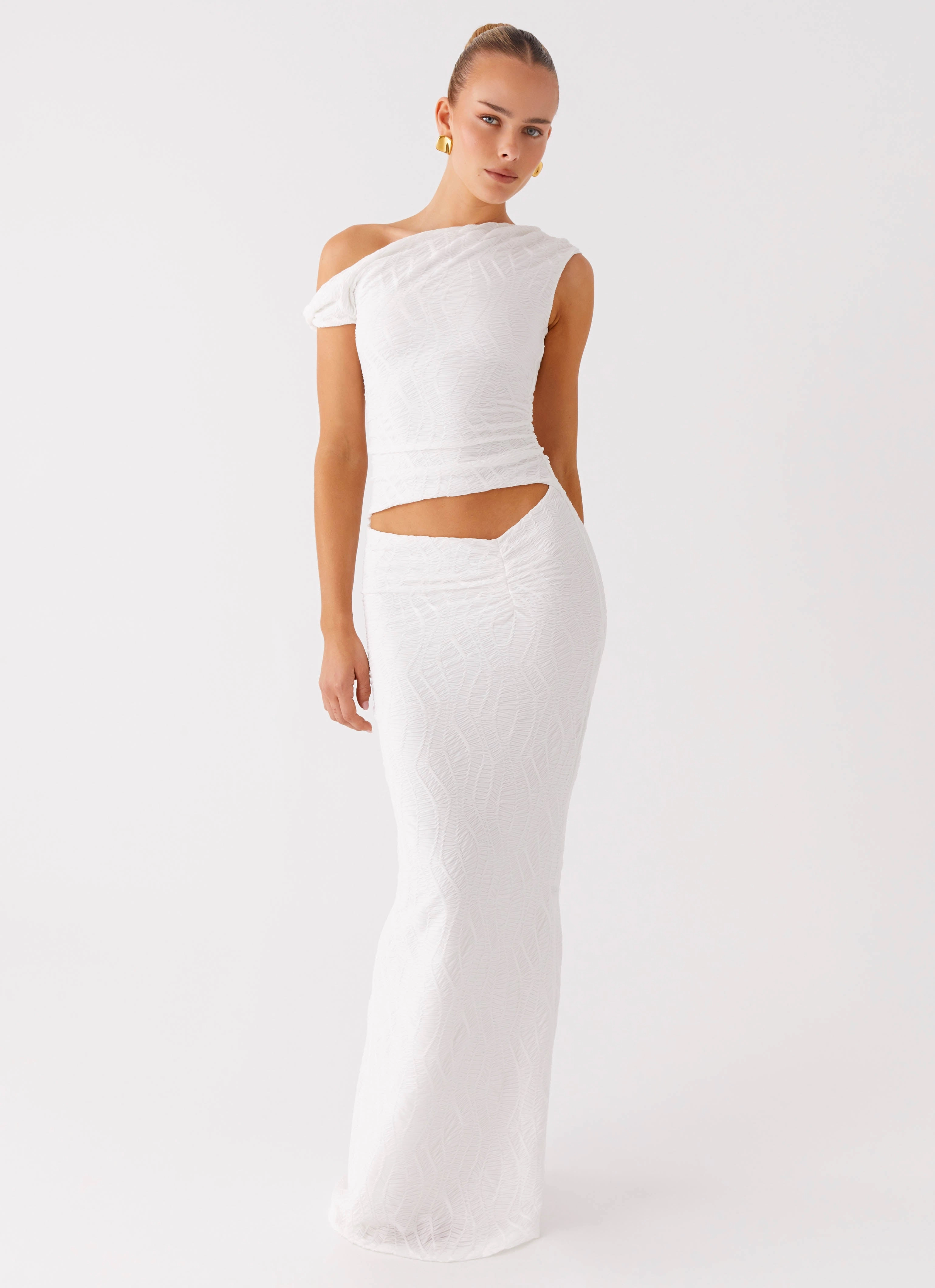 Galantis One Shoulder Maxi Dress - White Chill Base