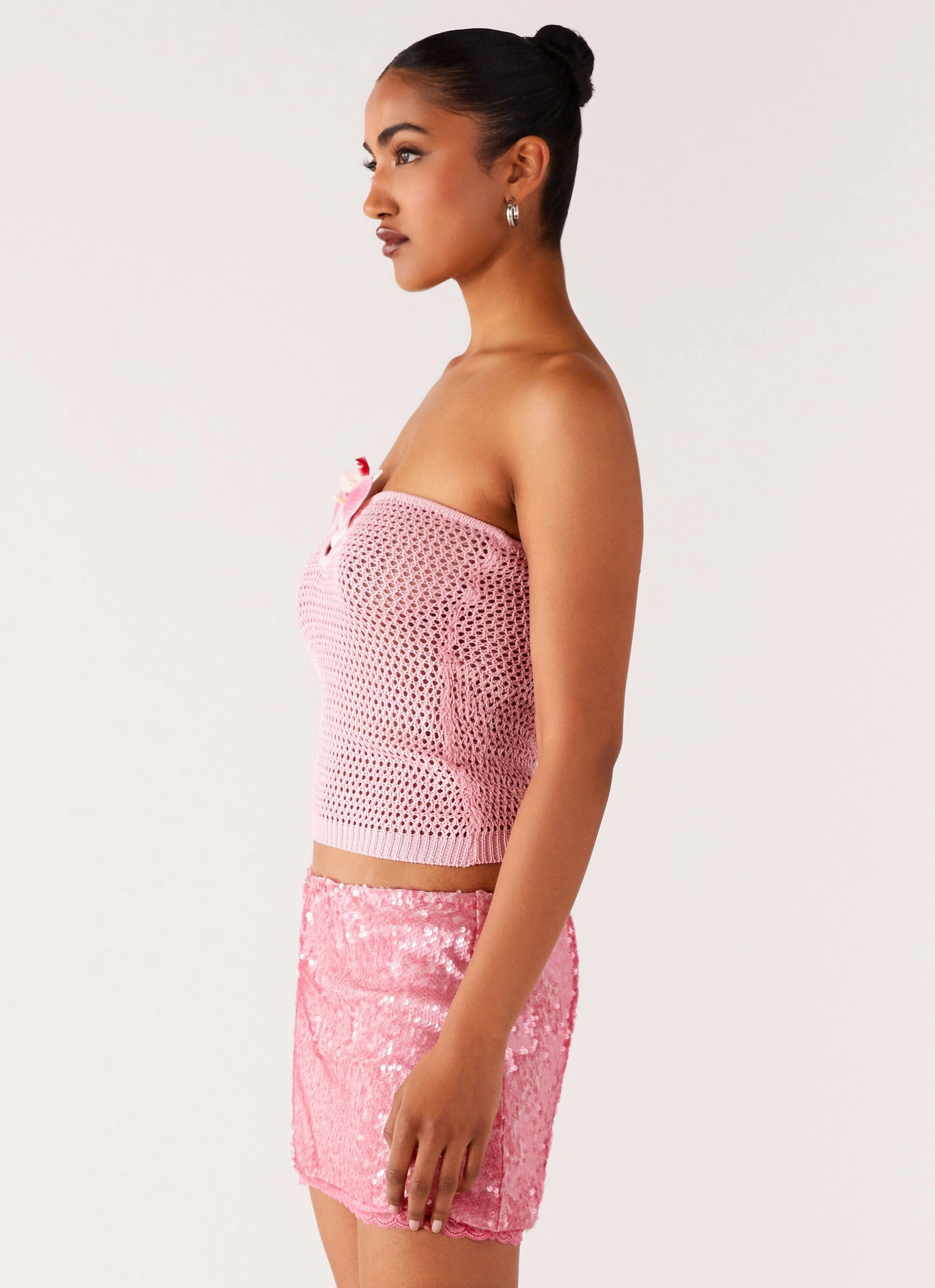 Galia Crochet Top - Pink Wrinkle Resistant Finish