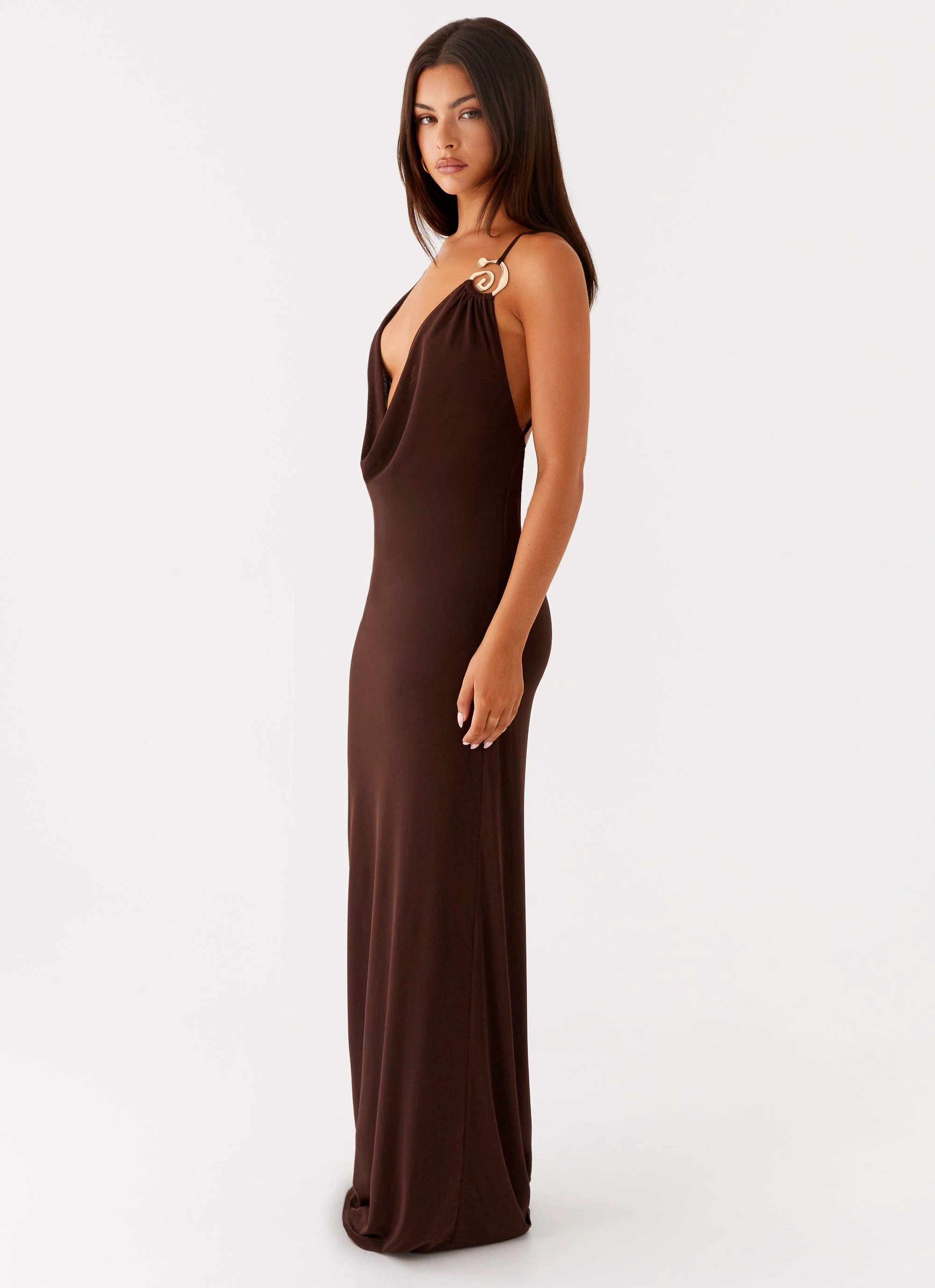 Designer-Label Breathable Layering Game Player Maxi Dress - Chocolate