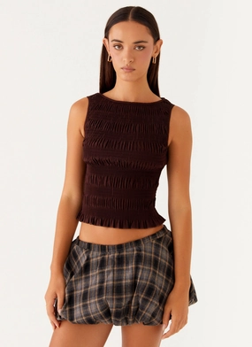 Garden Kisses Shirred Top - Brown ButtonlessClosure VNeckReinforcement