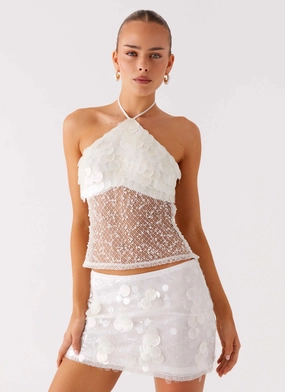 Airflow Mesh Insert Shelly Halter Top - White