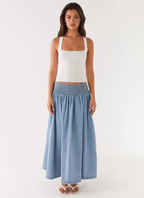 Heater Midi Skirt - Washed Blue Slim Waist Flexibility Fit