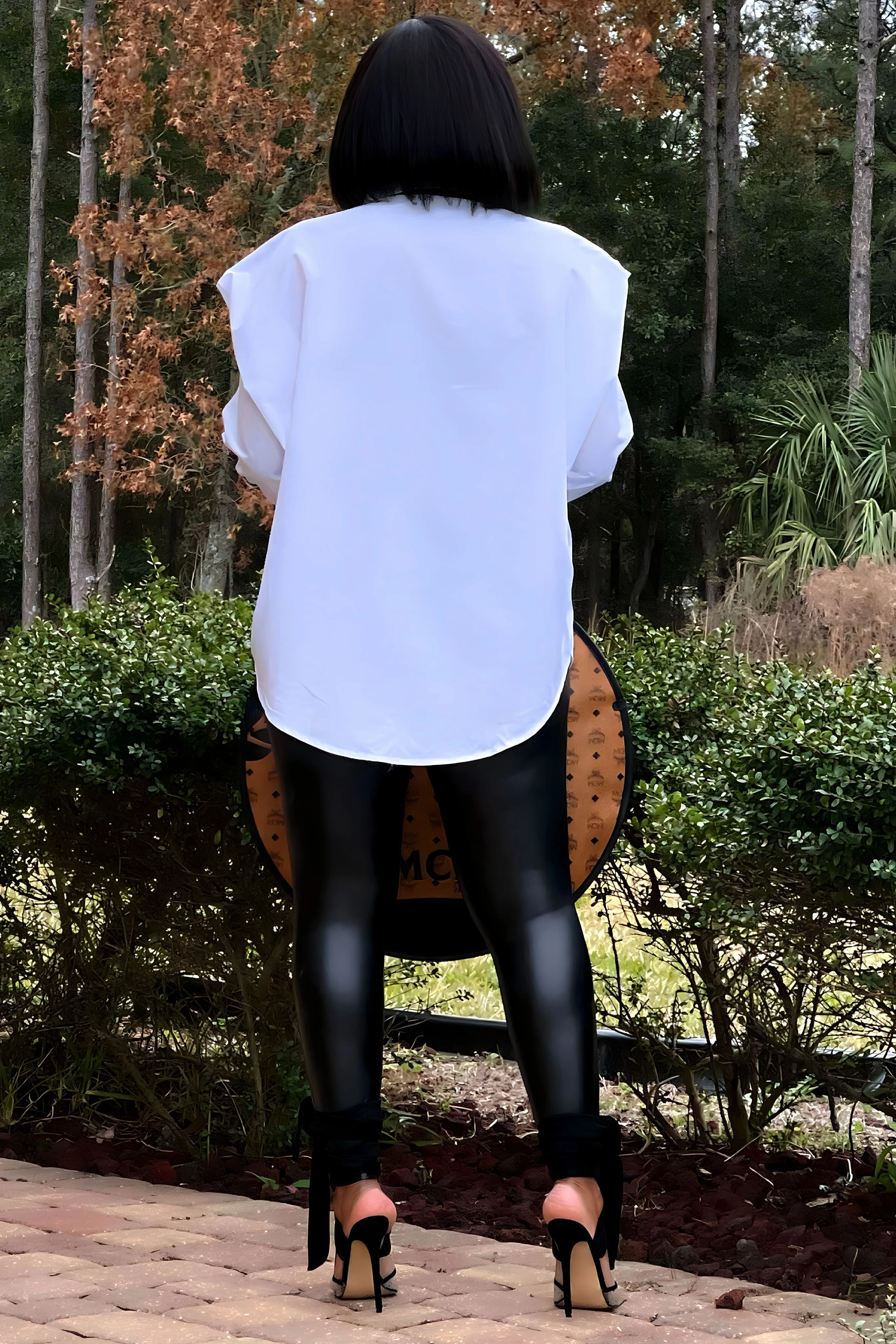 Geneva Strong Shoulder Button Up Tunic With Neck Tie LayeredCuff